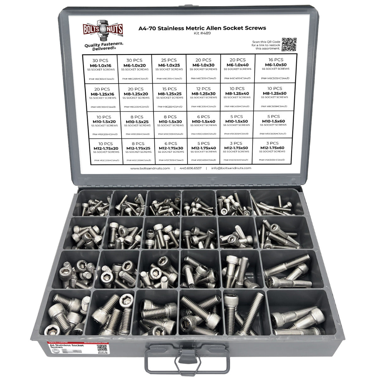 Metric A4 Stainless Steel Allen Socket Head Cap Screws Bolts Assortment - 306 PCS