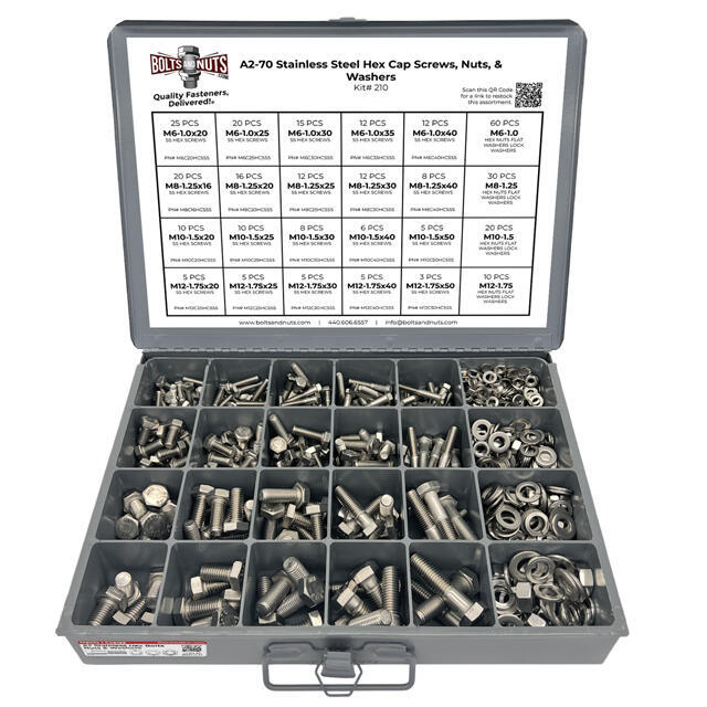Metric A2 Stainless Steel Hex Cap Screws, Hex Nuts, Flat & Lock Washers - 575 PCS