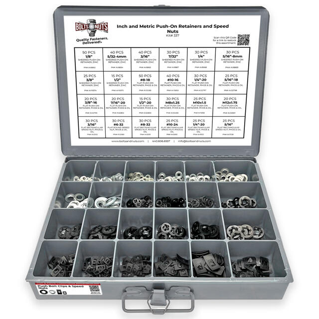 Inch and Metric Push-On Bolt Retainers and Speed Nuts Assortment - 696 PCS