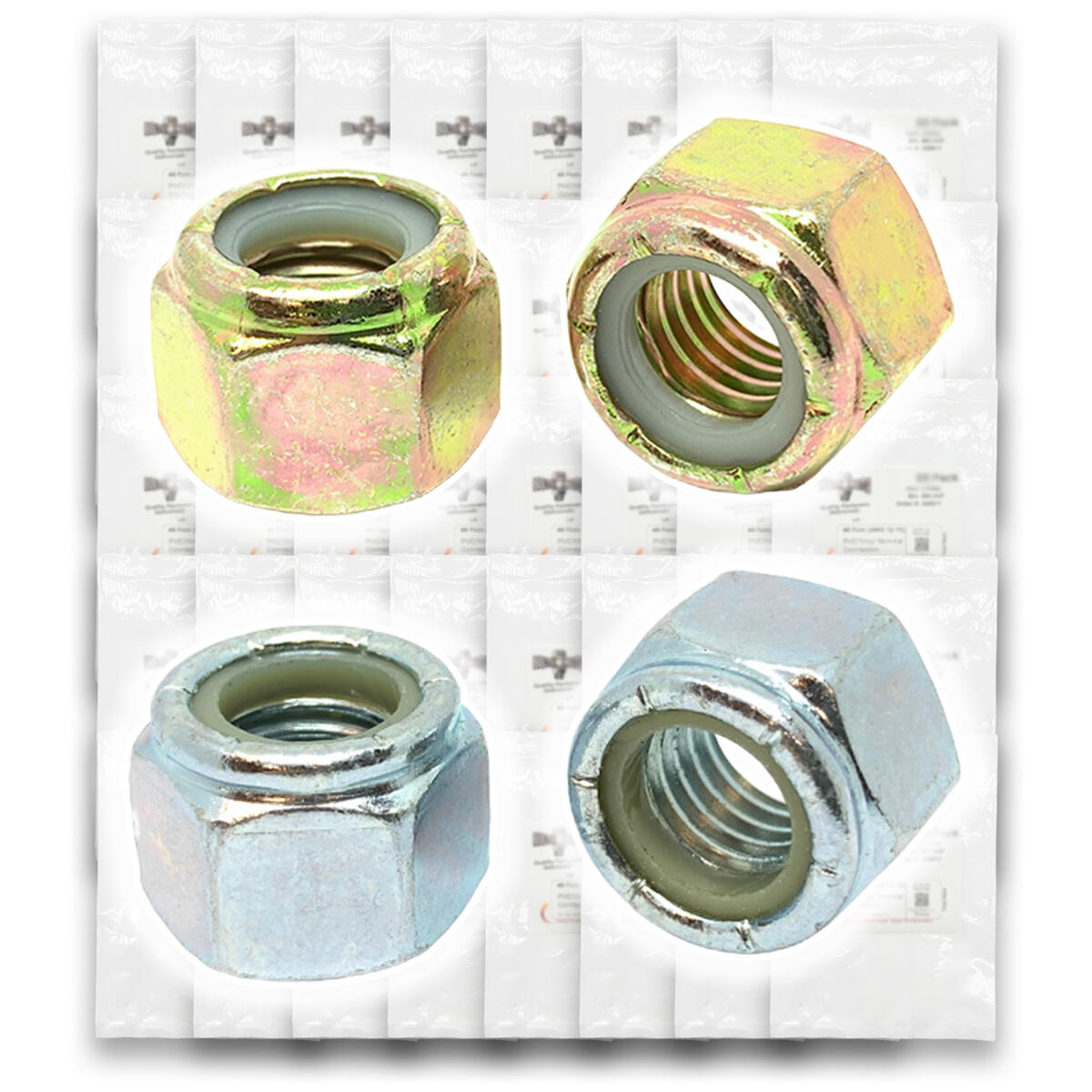 Inch & Metric Grade 8 & Class 10 Nylon Hex Lock Nuts Zinc - 444 PCS