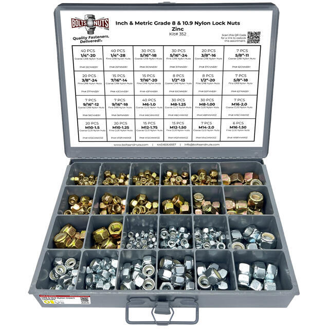 Inch & Metric Grade 8 & Class 10 Nylon Hex Lock Nuts Zinc - 445 PCS