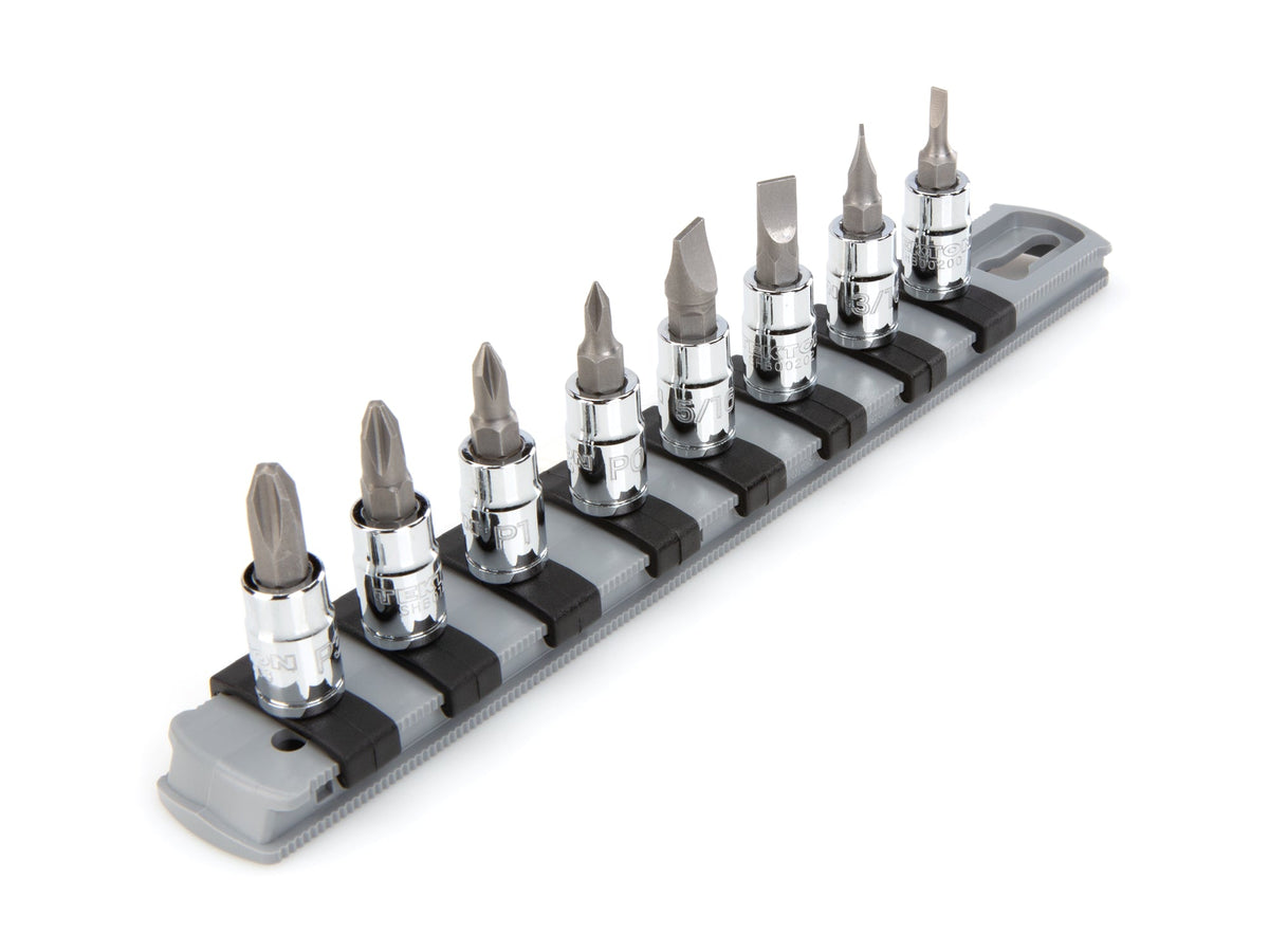 1/4 Inch Drive Phillips/Slotted Bit Socket Set with Rail, 8-Piece (#0 - #3, 1/8 - 5/16 in.)