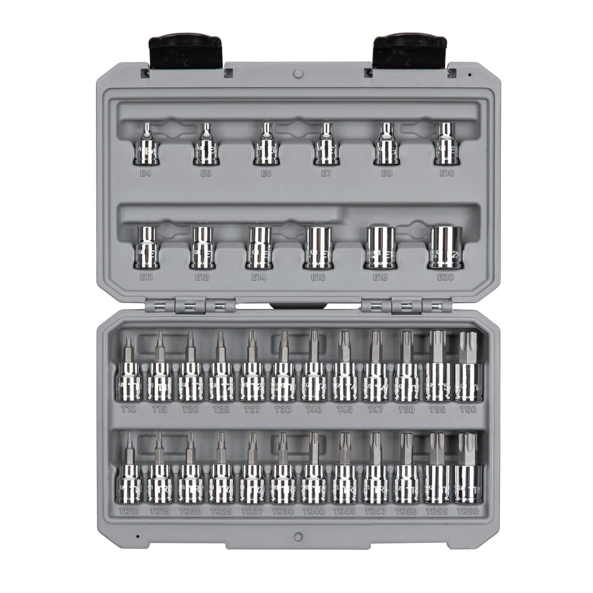 3/8 Inch Drive Torx/TR Torx Bit & External Star Socket Set with Case, 36-Piece (T10 - T60, TR10 - TR60, E4 - E20)