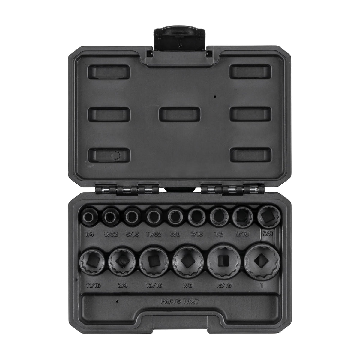 3/8 Inch Drive Shallow 12-Point Impact Socket Set with Case, 15-Piece (1/4 - 1 in.)