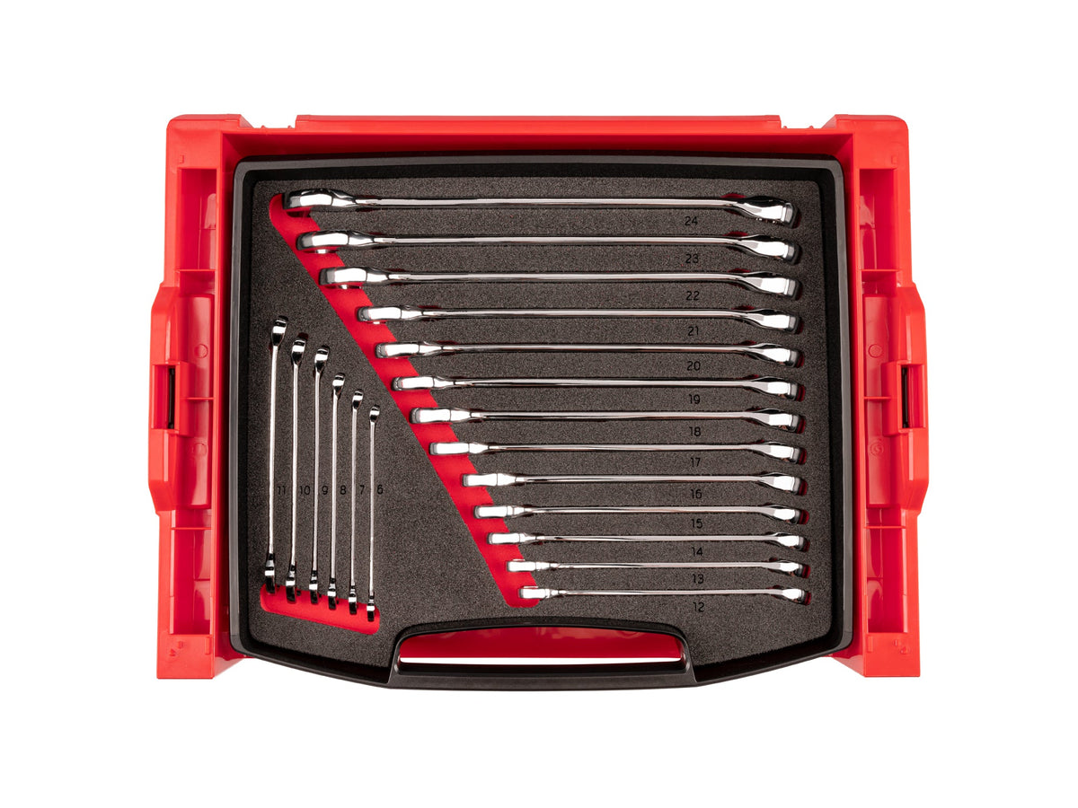 Combination Wrench Set with Open Top Drawer and Rack, 19-Piece (6 - 24 mm)