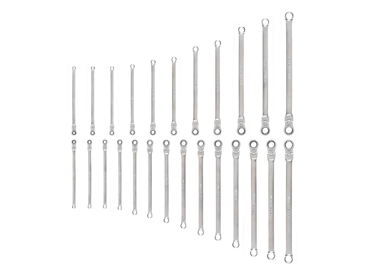 Long Fixed/Flex Head 12-Point Ratcheting Box End Wrench Set, 25-Piece (1/4-3/4 in., 6-19 mm)