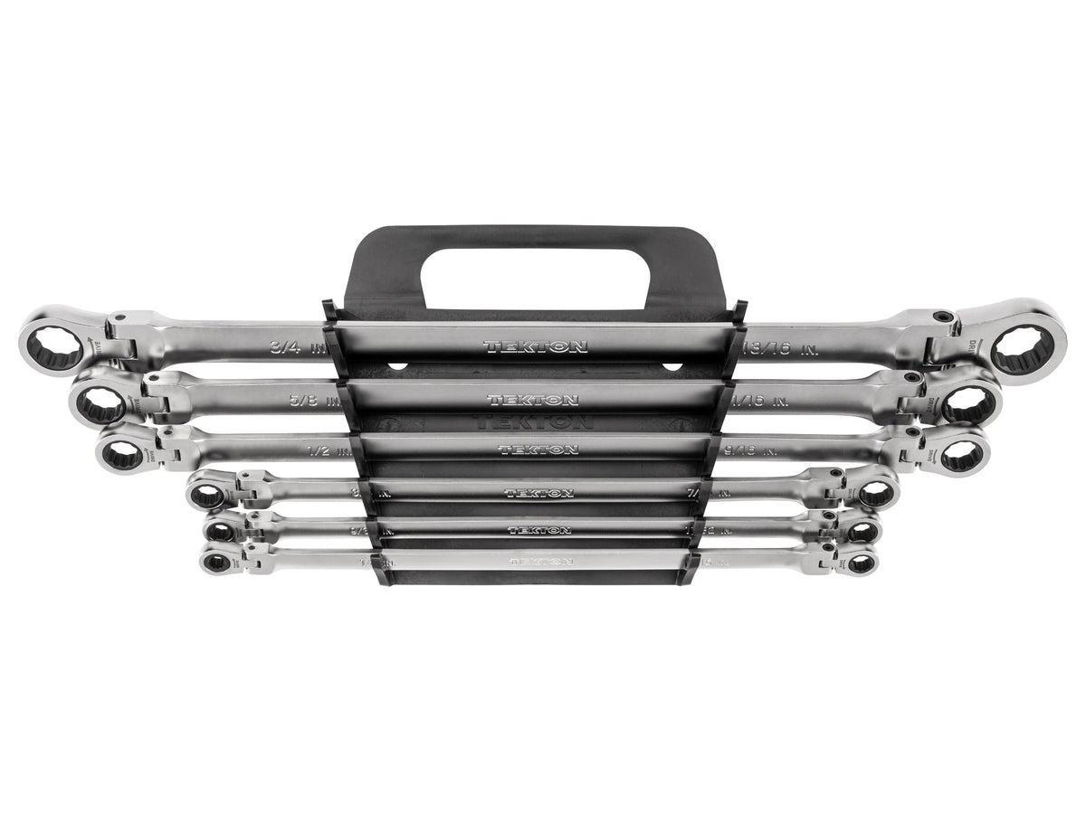 Long Flex Head 12-Point Ratcheting Box End Wrench Set with Holder, 6-Piece (1/4-13/16 in.)