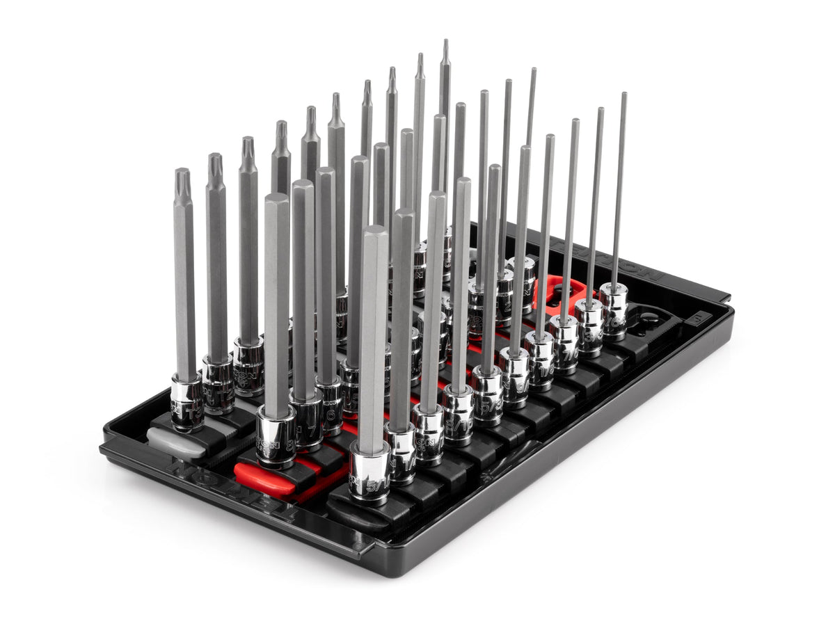 1/4 Inch Drive Long Hex and Torx Bit Socket Set with Rails and Tray, 31-Piece (5/64 - 5/16 in., 2 - 8 mm, T6 - T30)