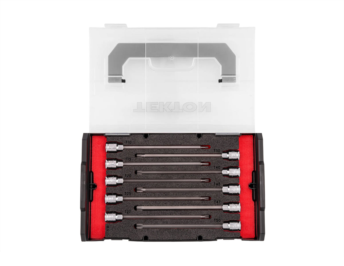 3/8 Inch Drive Long Torx Bit Socket Set with Mini Stacking Tool Box, 10-Piece (T10 - T50)