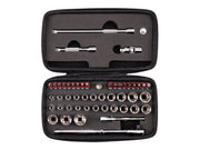 1/4 Inch Drive 6-Point Small Engine Shallow Socket, Bit, and Quick-Release Ratchet Set with Case (50-Piece)