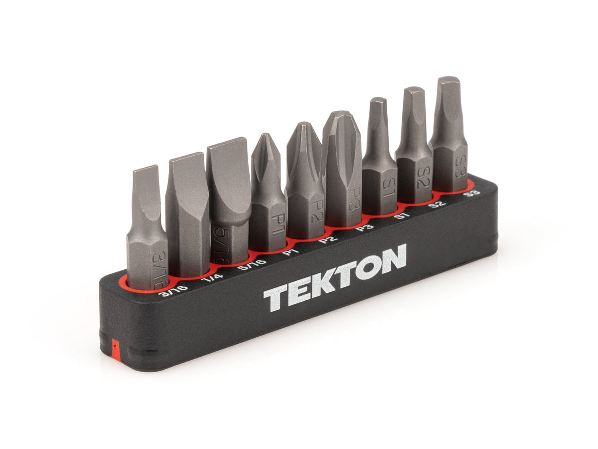 1/4 Inch Phillips, Slotted, Square Bit Set with Rail, 9-Piece (P1-P3, 3/16-5/16 in., S1-S3)