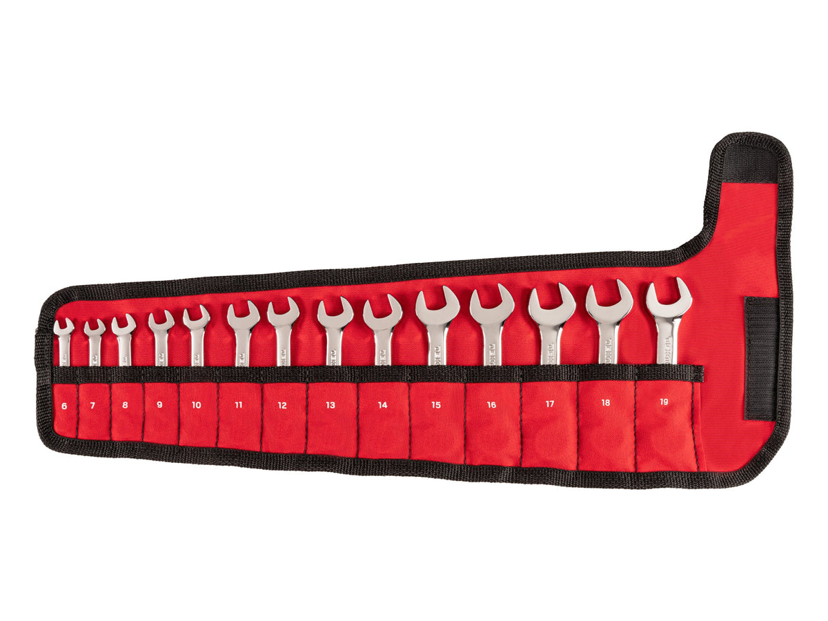 Stubby Combination Wrench Set with Roll, 14-Piece (6 - 19 mm)