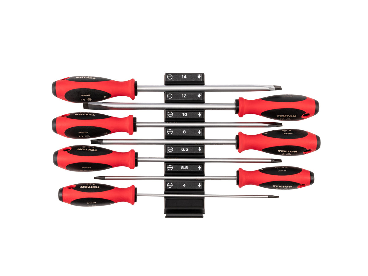 Slotted Screwdriver Set with Modular Organizers - 8 Inch Shanks, 7-Piece (4 - 14 mm)