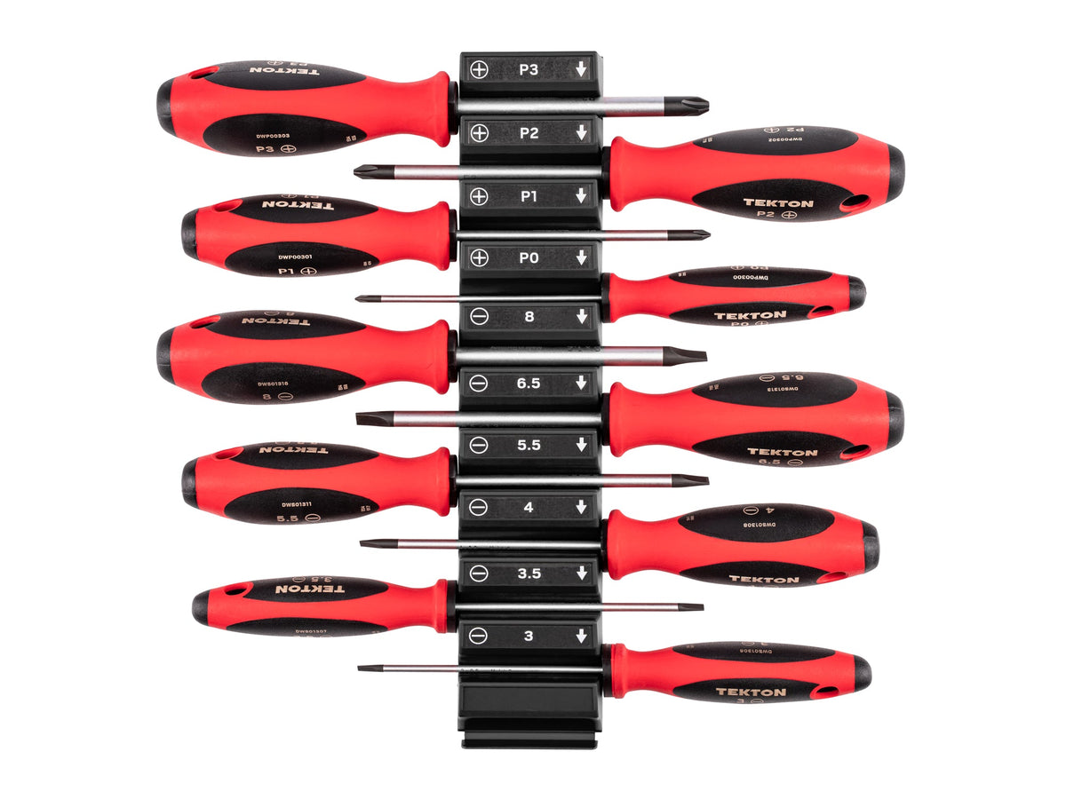 Phillips and Slotted Screwdriver Set with Modular Organizers - 4 Inch Shanks, 10-Piece (#0 - #3, 3 - 8 mm)