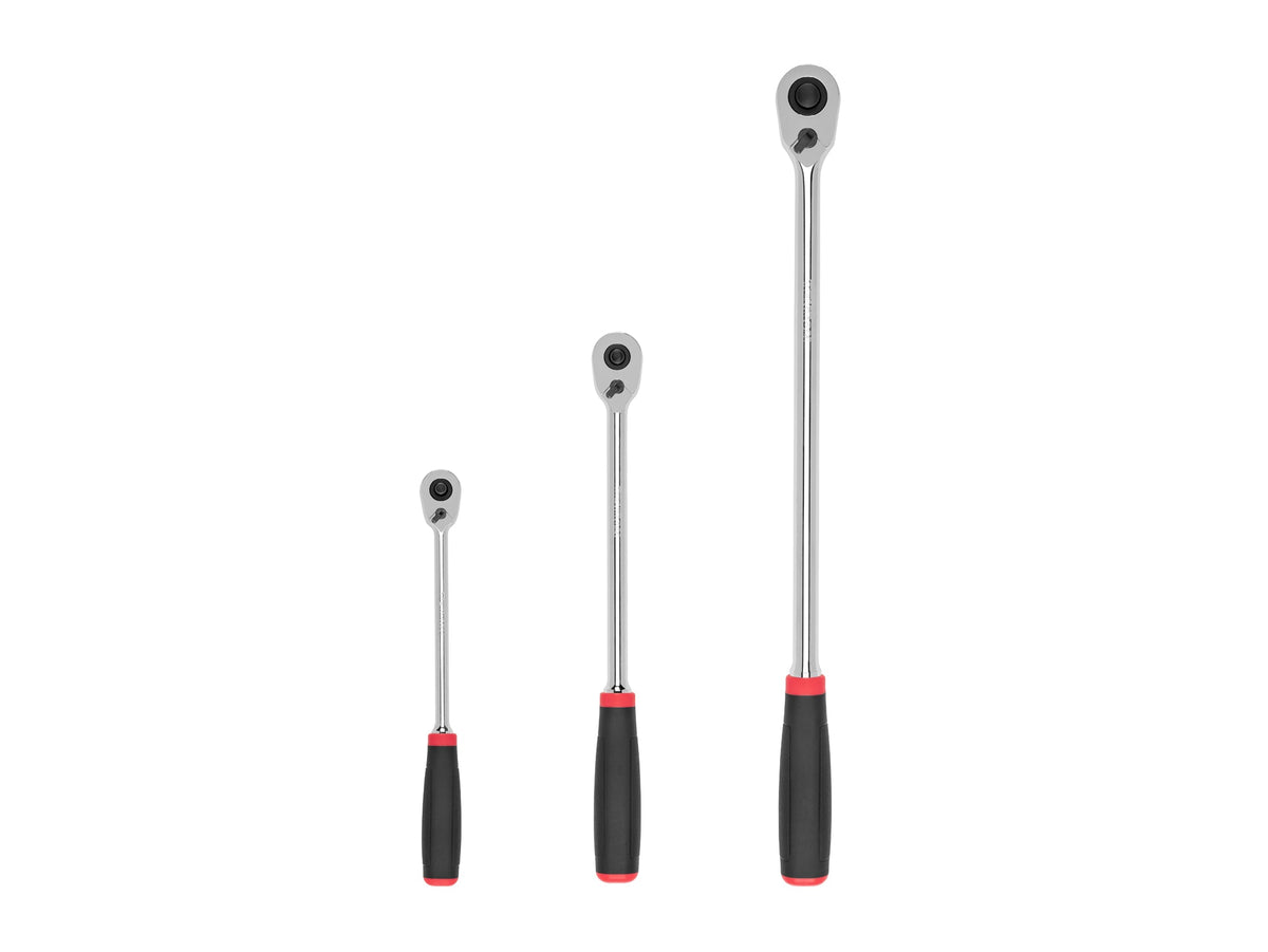 1/4, 3/8, 1/2 Inch Drive Quick-Release Comfort Grip Long Ratchet Set, 3-Piece (9, 12, 18 in.)