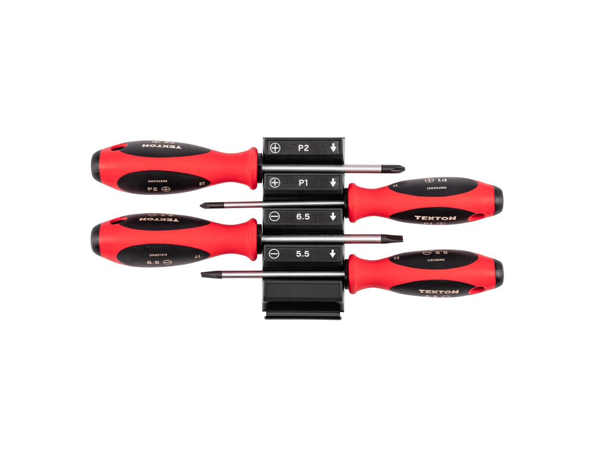 Phillips and Slotted Screwdriver Set with Modular Organizers - 4 Inch Shanks, 4-Piece (#1-#2, 5.5-6.5 mm)