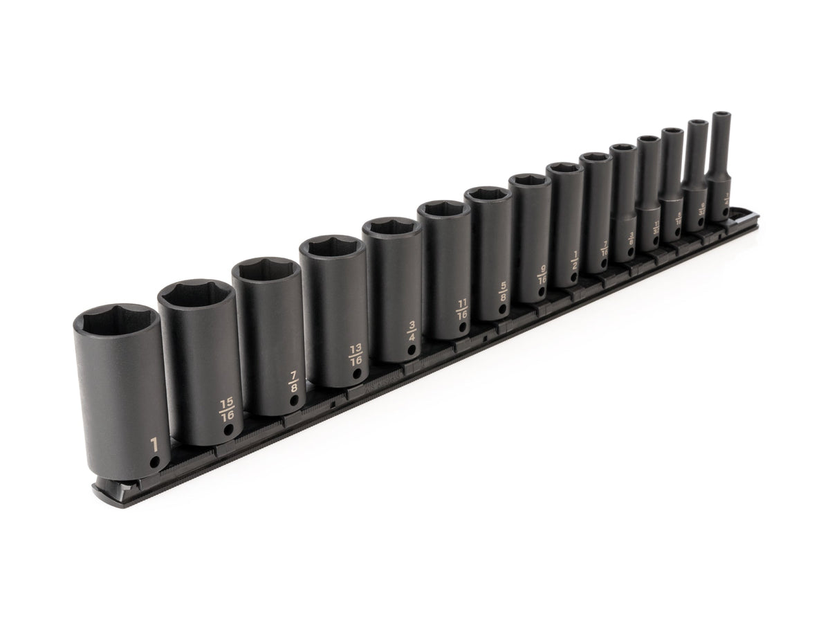 3/8 Inch Drive Deep 6-Point Impact Socket Set with Rail, 15-Piece (1/4 - 1 in.)