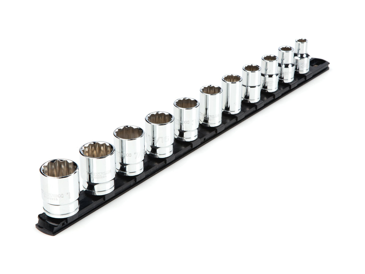 1/2 Inch Drive Shallow 12-Point Socket Set with Rail, 11-Piece (3/8 - 1 in.)