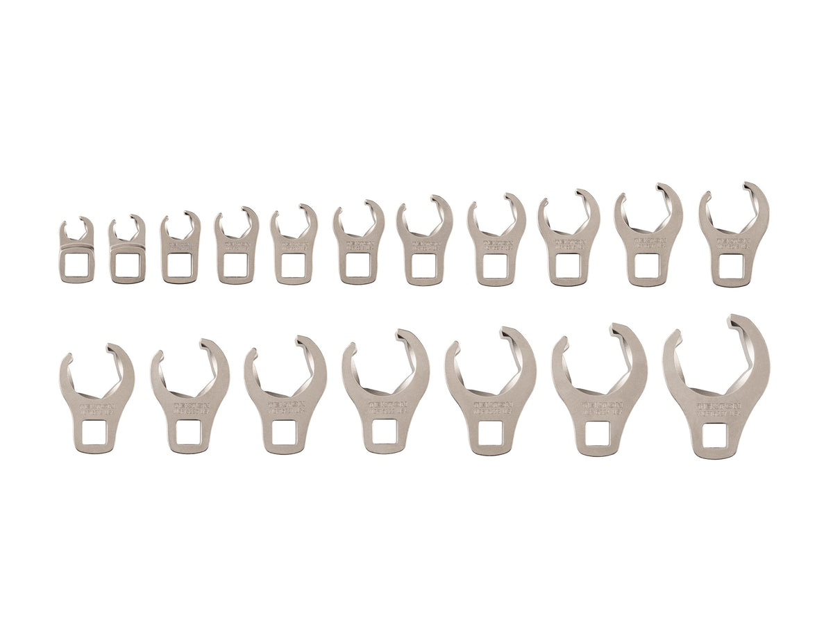 3/8 Inch Drive 6-Point Flare Nut Crowfoot Wrench Set, 18-Piece (8 - 27 mm)