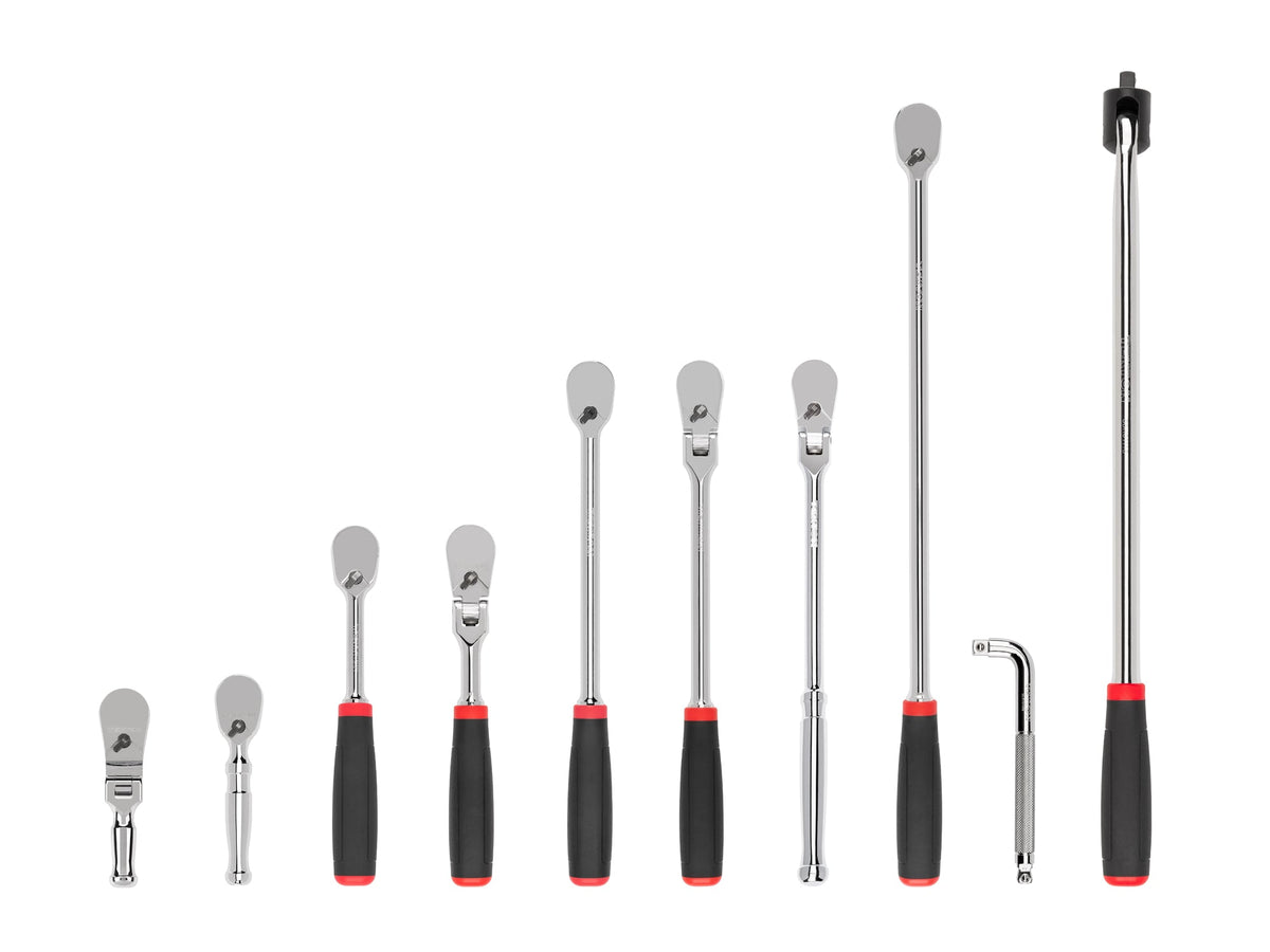 3/8 Inch Drive Non-Quick-Release Comfort Grip Ratchet, L-Handle, and Breaker Bar Set (10-Piece)