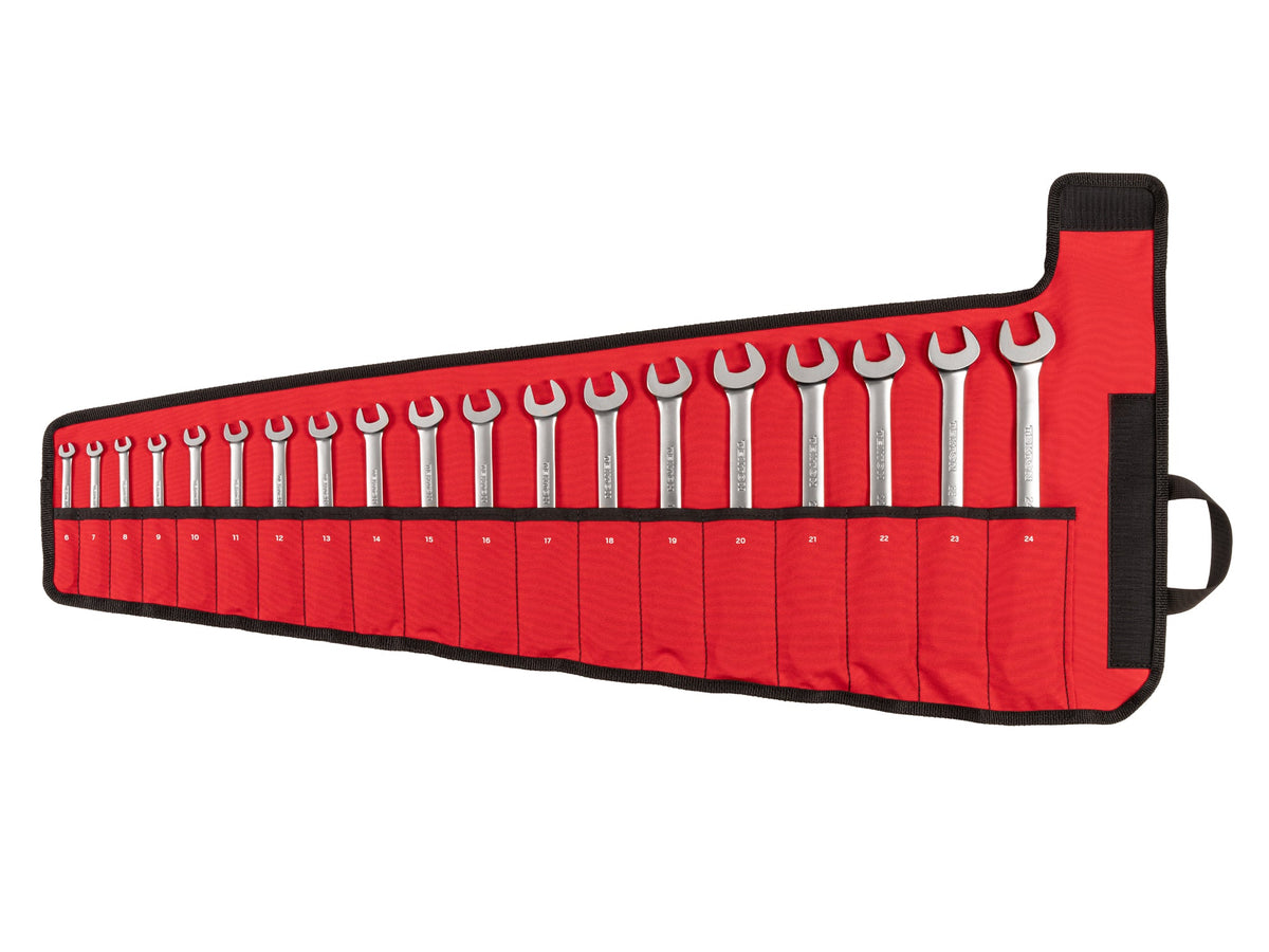 Flex Head Ratcheting Combination Wrench Set with Roll, 19-Piece (6 - 24 mm)