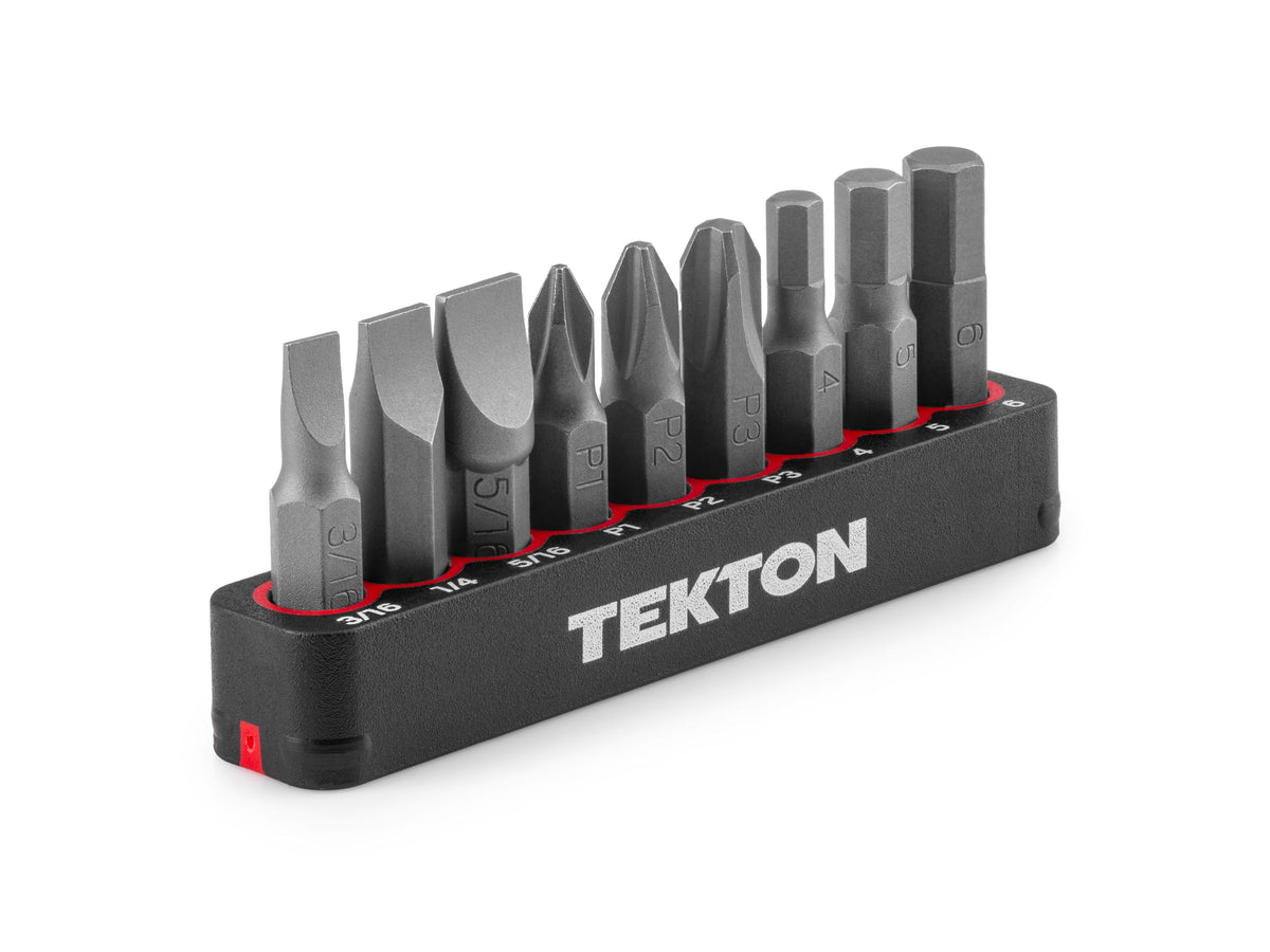 1/4 Inch Hex, Phillips, Slotted Bit Set with Rail (9-Piece)