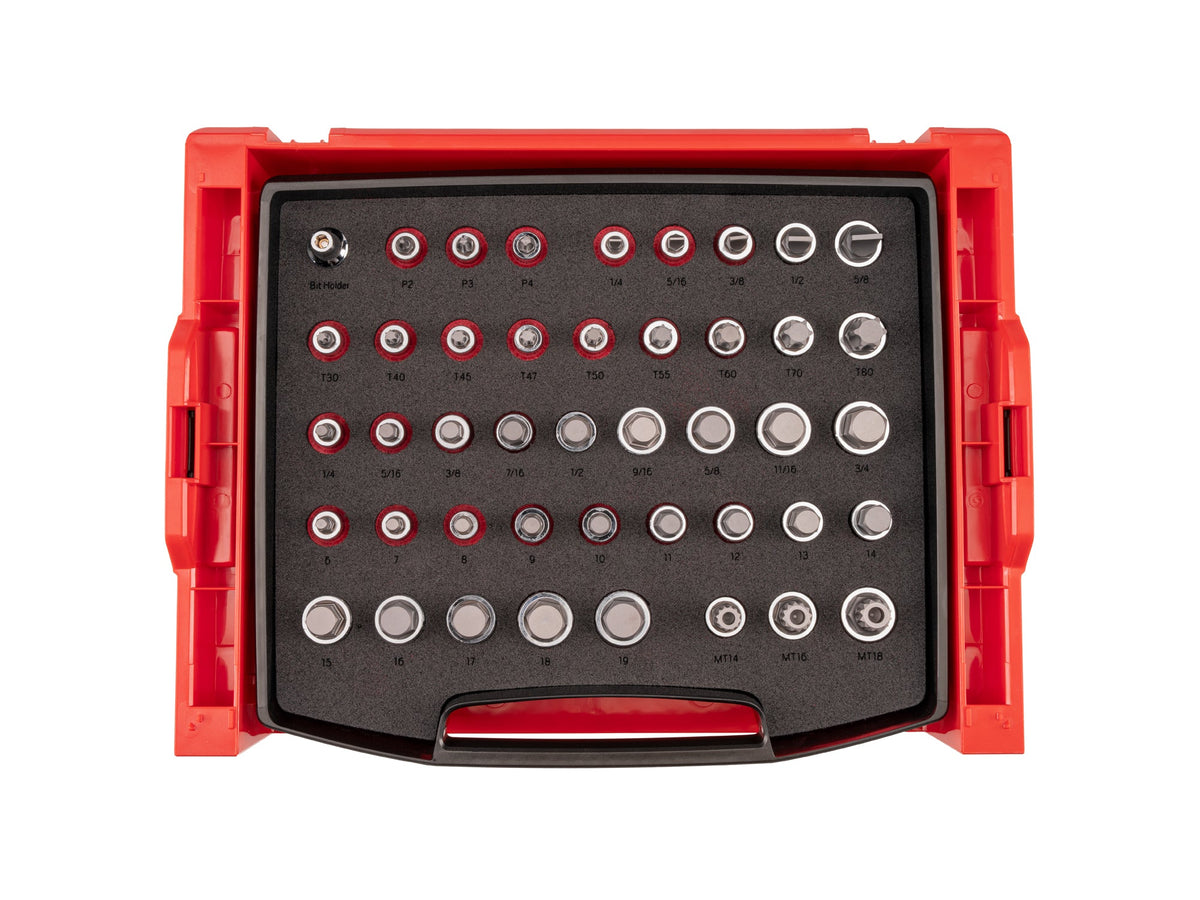 1/2 Inch Drive Bit Socket Set with Open Top Drawer and Rack (44-Piece)