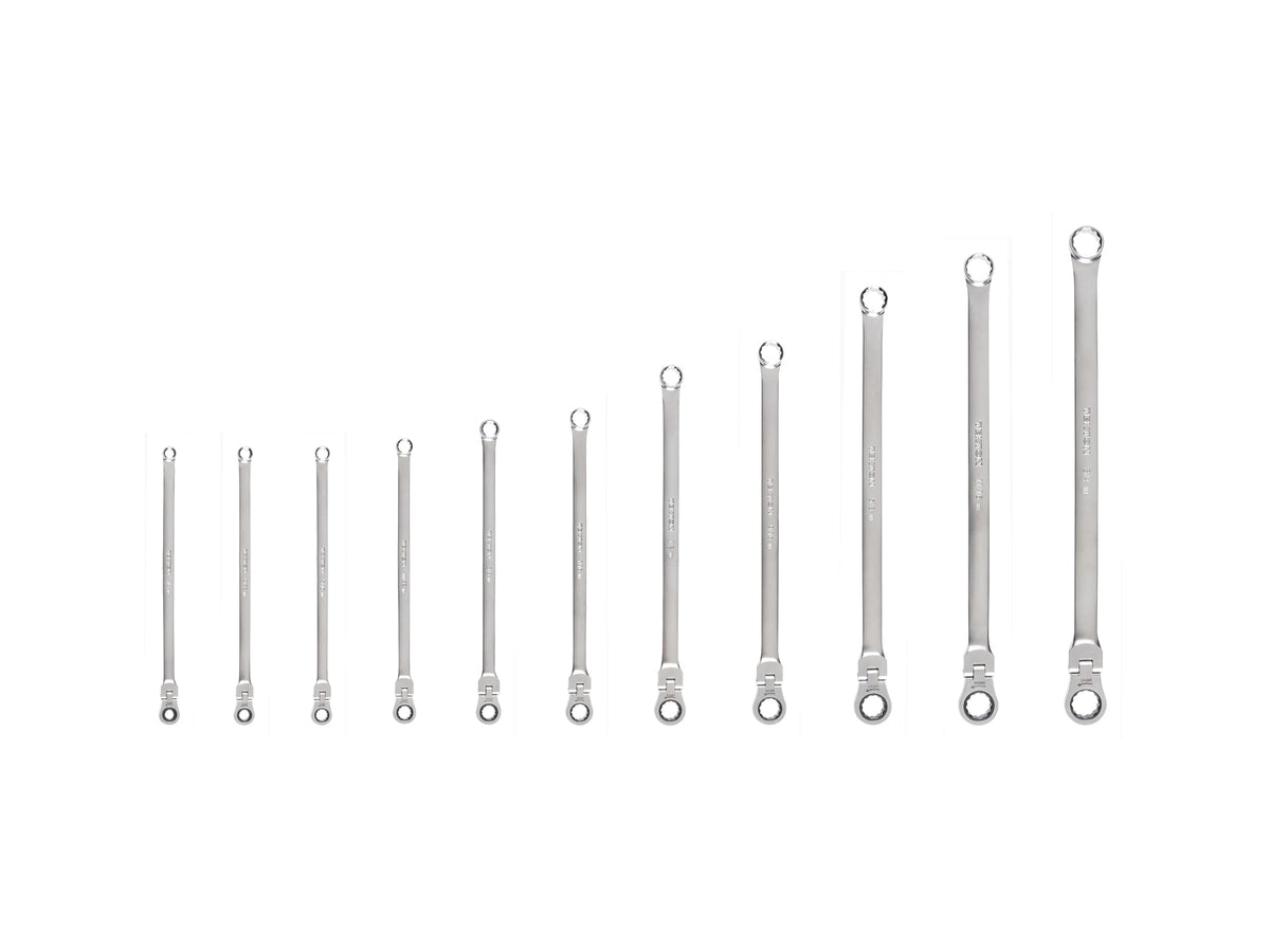 Long Fixed/Flex Head 12-Point Ratcheting Box End Wrench Set, 11-Piece (1/4-3/4 in.)