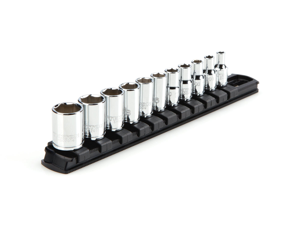 1/4 Inch Drive Shallow 6-Point Socket Set with Rail, 11-Piece (5/32 - 9/16 in.)