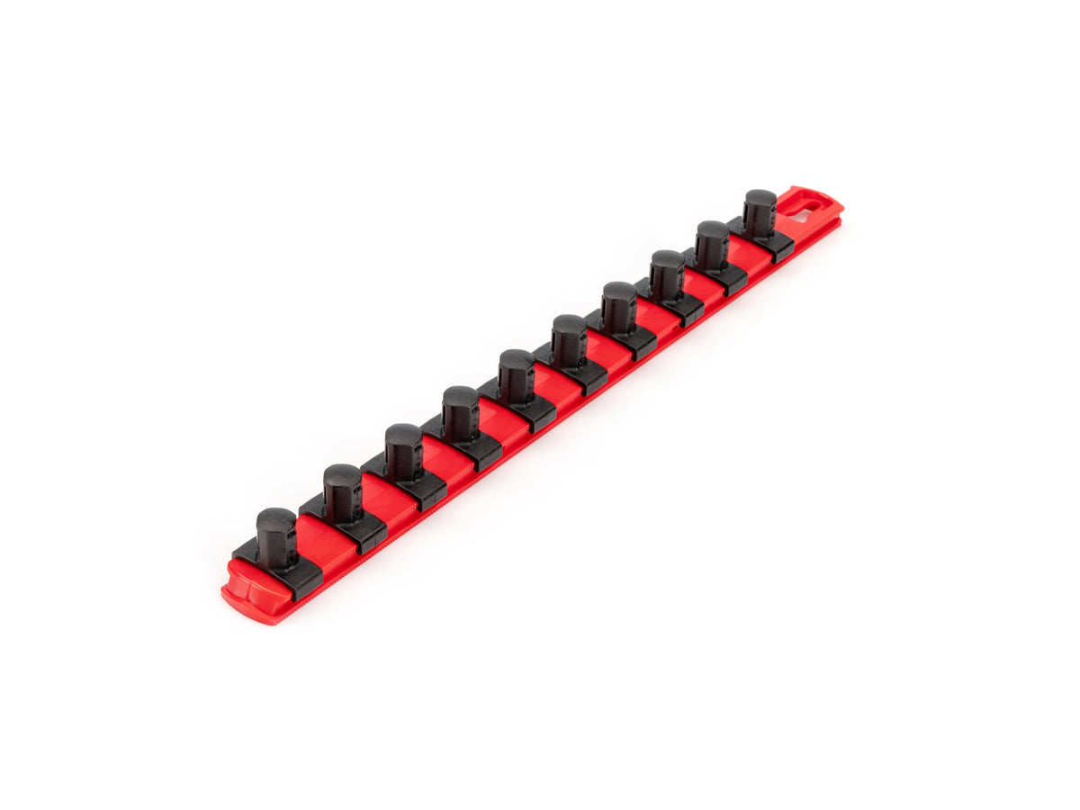 1/2 Inch Drive x 13 Inch Socket Rail, 10 Clips (Red)