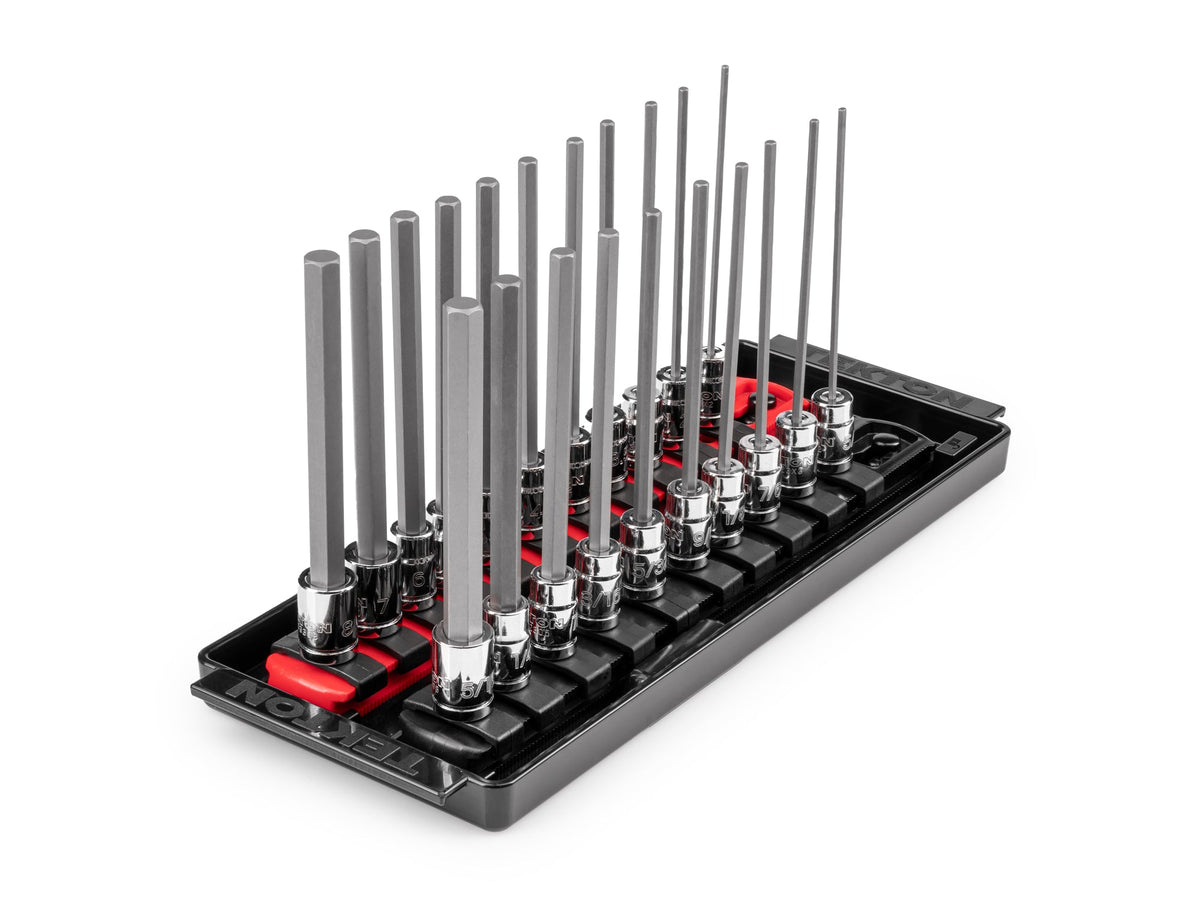 1/4 Inch Drive Long Hex Bit Socket Set with Rails and Tray, 21-Piece (5/64 - 5/16 in., 2 - 8 mm)