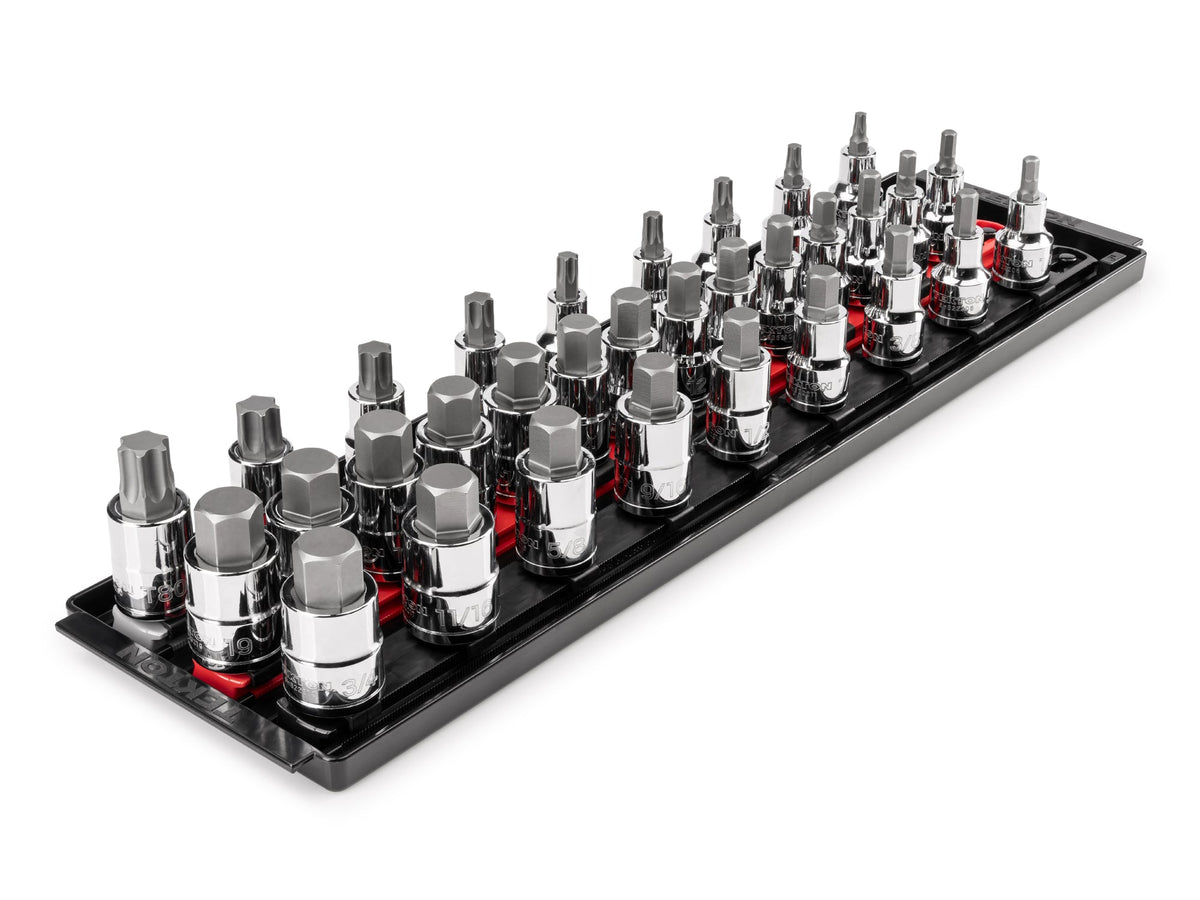 1/2 Inch Drive Hex/Torx Bit Socket Set with Rails and Tray, 32-Piece (1/4 - 3/4 in., 6 - 19 mm, T30 - T80)