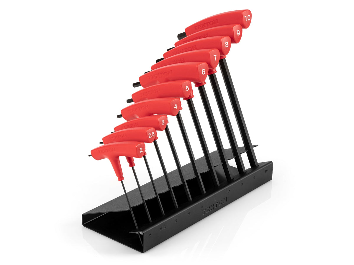Flat End Hex T-Handle Key Set with Stand, 10-Piece (2 - 10 mm)