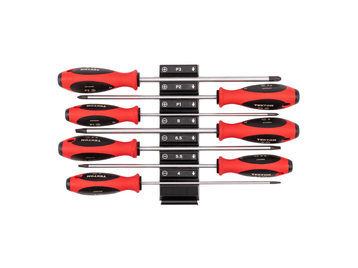 Phillips and Slotted Screwdriver Set with Modular Organizers - 8 Inch Shanks, 7-Piece (#1 - #3, 4 - 8 mm)