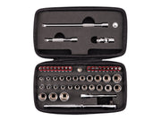 1/4 Inch Drive 12-Point Small Engine Shallow Socket, Bit, and Non-Quick-Release Ratchet Set with Case (50-Piece)