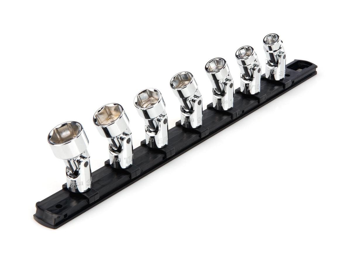 3/8 Inch Drive Shallow 6-Point Universal Joint Socket Set with Rail, 7-Piece (3/8 - 3/4 in.)