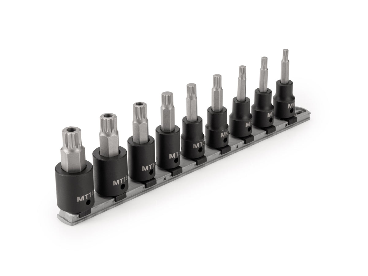 1/2 in Drive Triple Square Impact Bit Socket Set with Rail, 9-Piece (M6 - M12, MT14 - MT18)