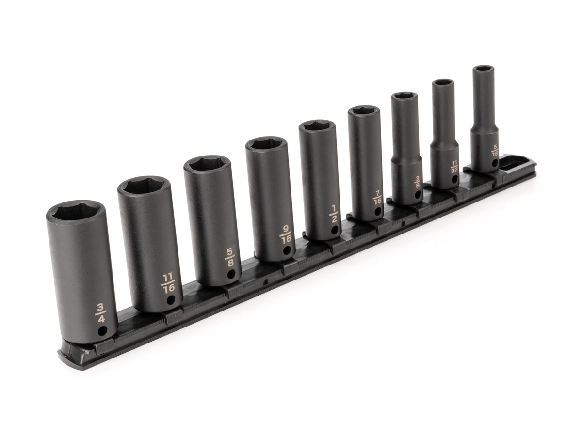 3/8 Inch Drive Deep 6-Point Impact Socket Set with Rail, 9-Piece (5/16 - 3/4 in.)