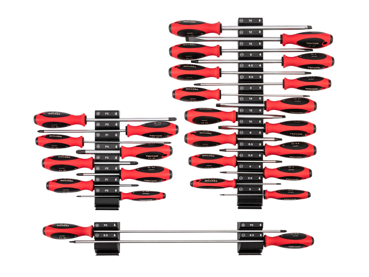 Phillips and Slotted Screwdriver Set with Modular Organizers - 4, 8, 18 Inch Shanks, 26-Piece (#0 - #4, 3 - 14 mm)