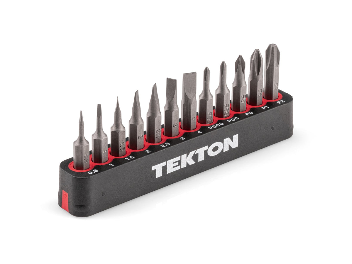 4 mm Phillips and Slotted Bit Set with Rail, 12-Piece (#000 - #2, 0.8 - 4 mm)