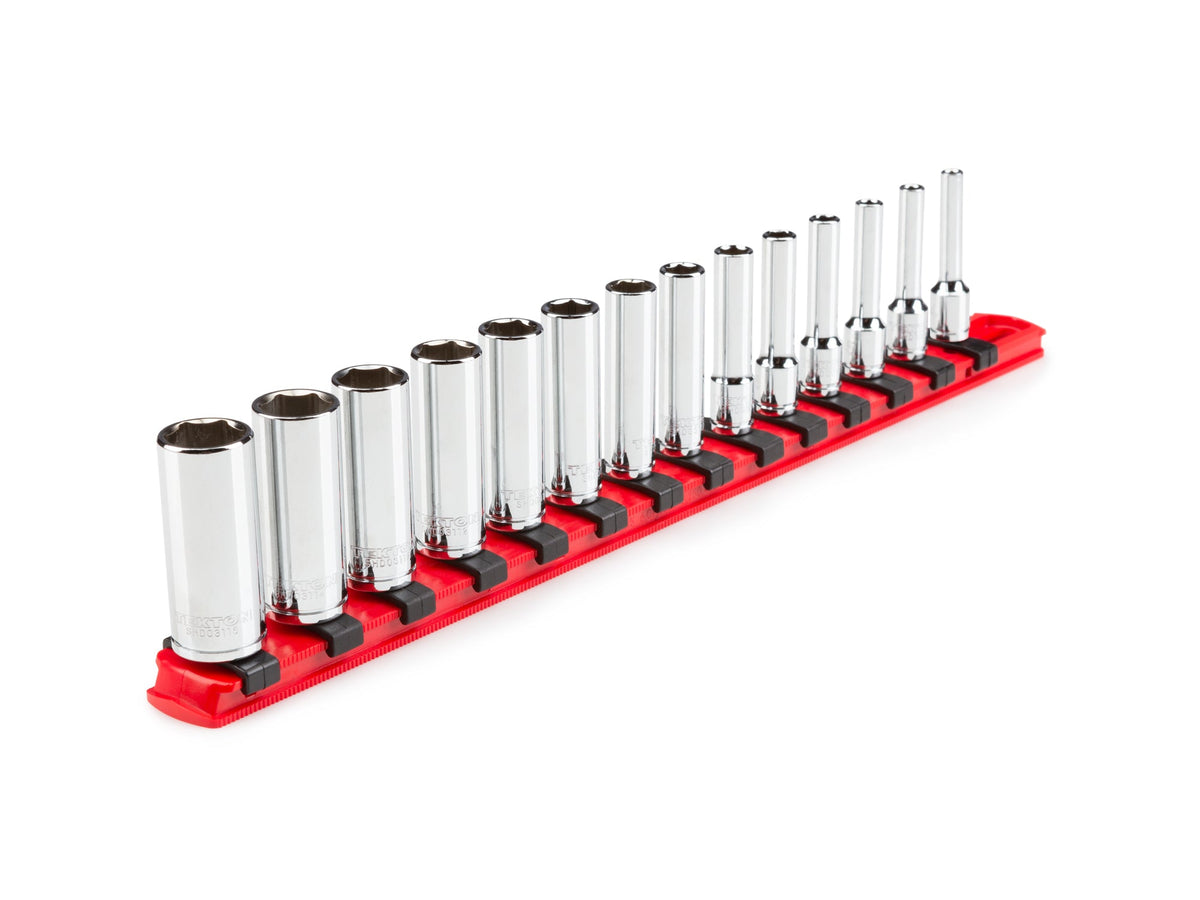 1/4 Inch Drive Deep 6-Point Socket Set with Rail, 14-Piece (4 - 15 mm)