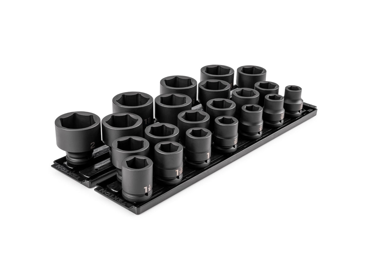 3/4 Inch Drive Shallow 6-Point Impact Socket Set with Rails and Trays, 21-Piece (3/4 - 2 in.)