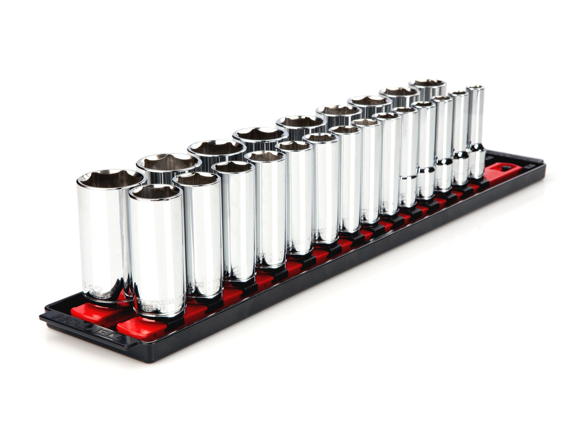 1/2 Inch Drive Deep 6-Point Socket Set with Rails and Tray, 23-Piece (10 - 32 mm)