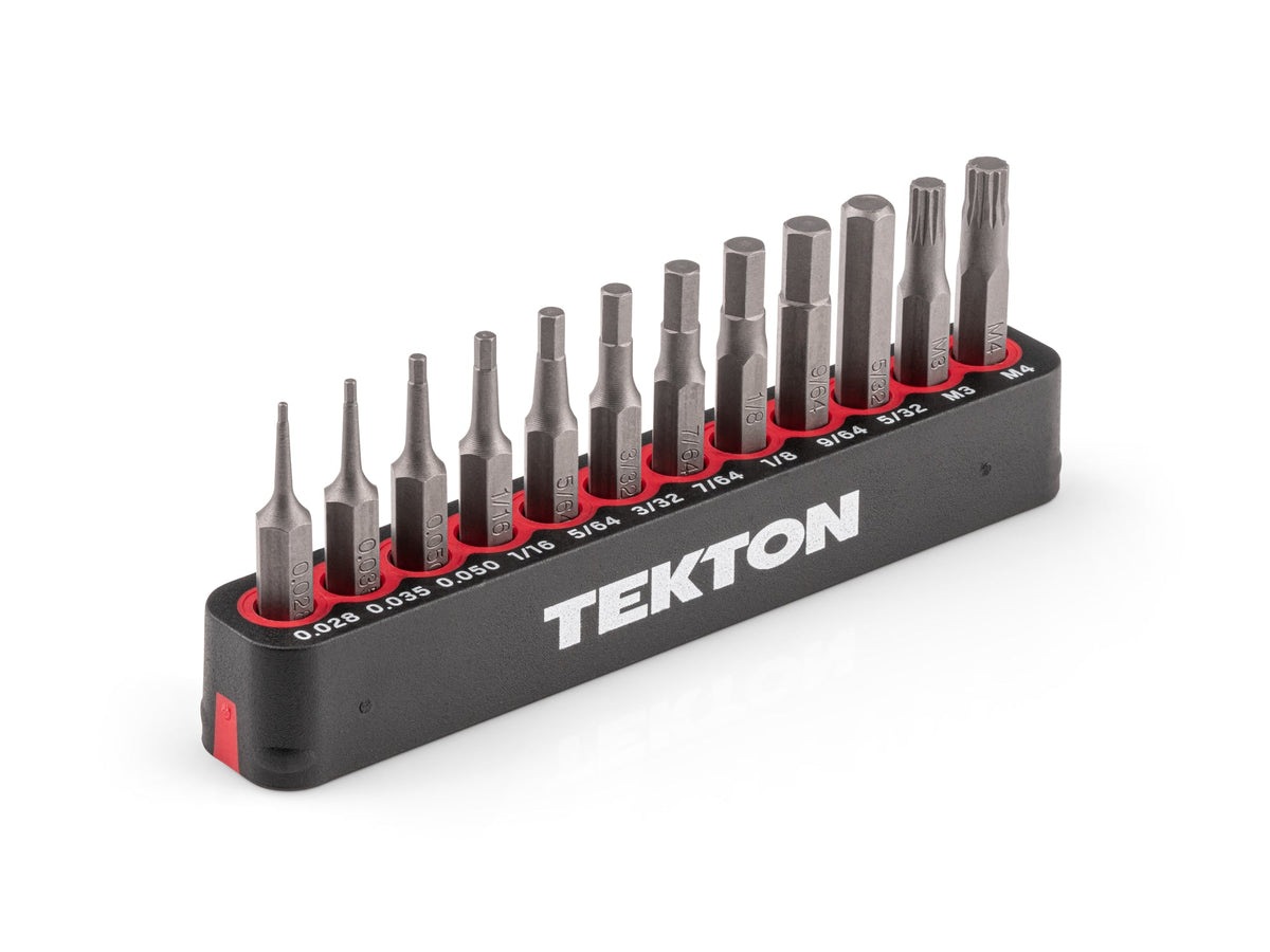 4 mm Hex and Triple Square Bit Set with Rail, 12-Piece (0.028 - 5 and 32 in., M3 - M4)