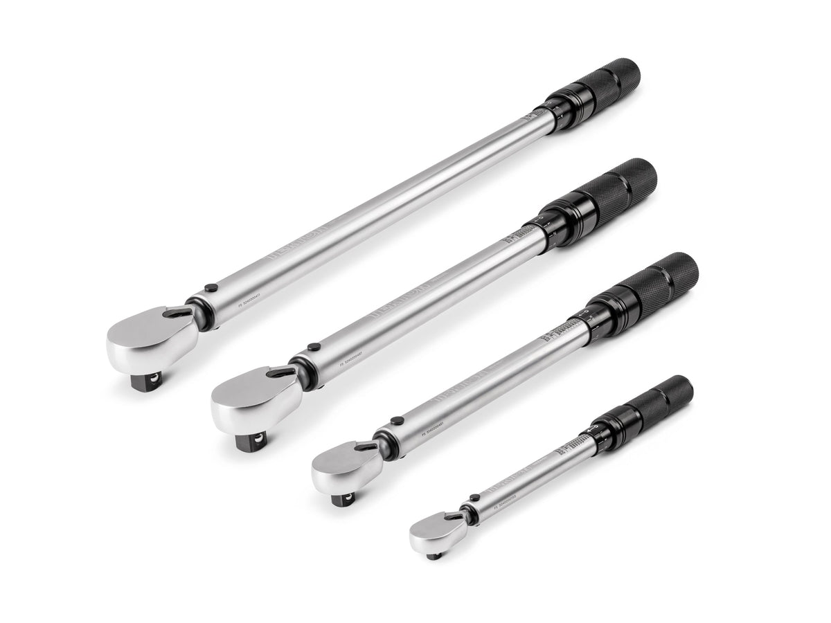 1/4, 3/8, 1/2 Inch Drive 90-Tooth Dual-Direction Micrometer Torque Wrench Set (4-Piece)