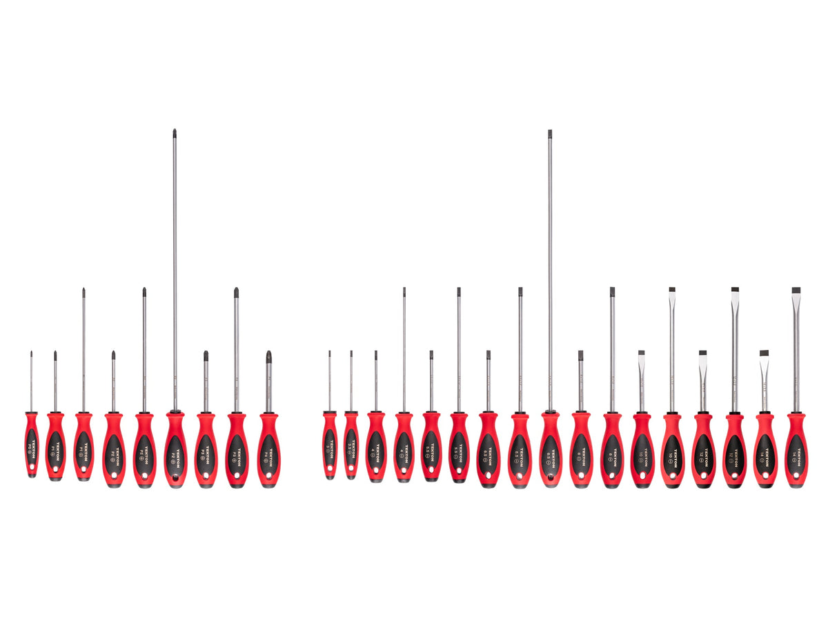 Phillips and Slotted Screwdriver Set - 4, 8, 18 Inch Shanks, 26-Piece (#0 - #4, 3 - 14 mm)