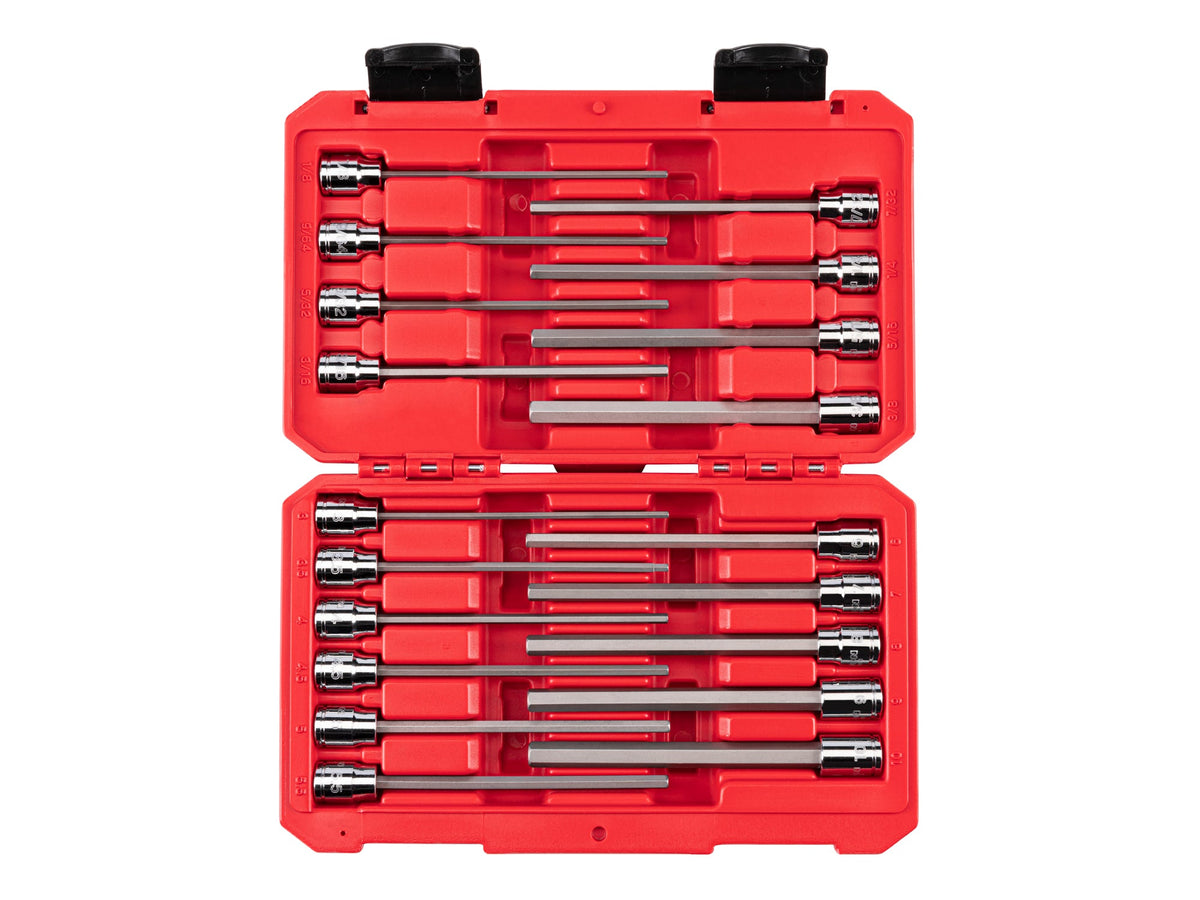 3/8 Inch Drive Long Hex Bit Socket Set with Case, 19-Piece (1/8 - 3/8 in., 3 - 10 mm)