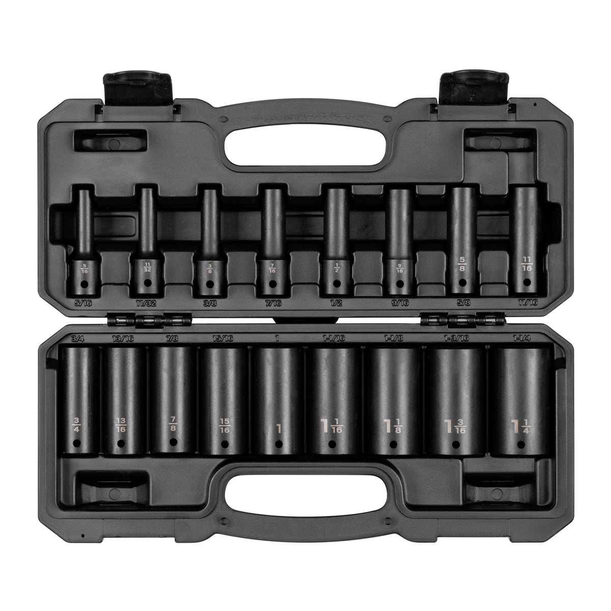 1/2 Inch Drive Deep 12-Point Impact Socket Set with Case, 17-Piece (5/16 - 1-1/4 in.)