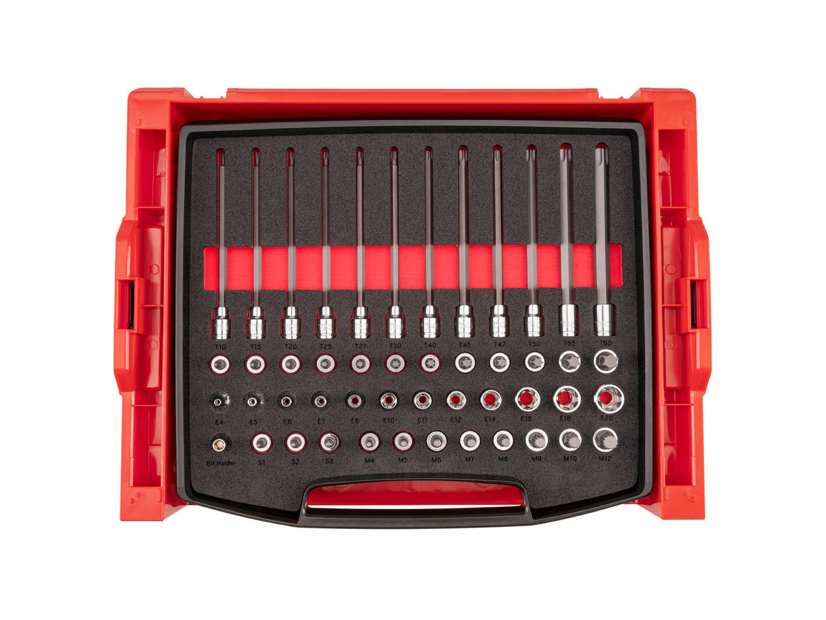 3/8 Inch Drive Standard and Long Bit Socket Set with Open Top Drawer and Rack (48-Piece)
