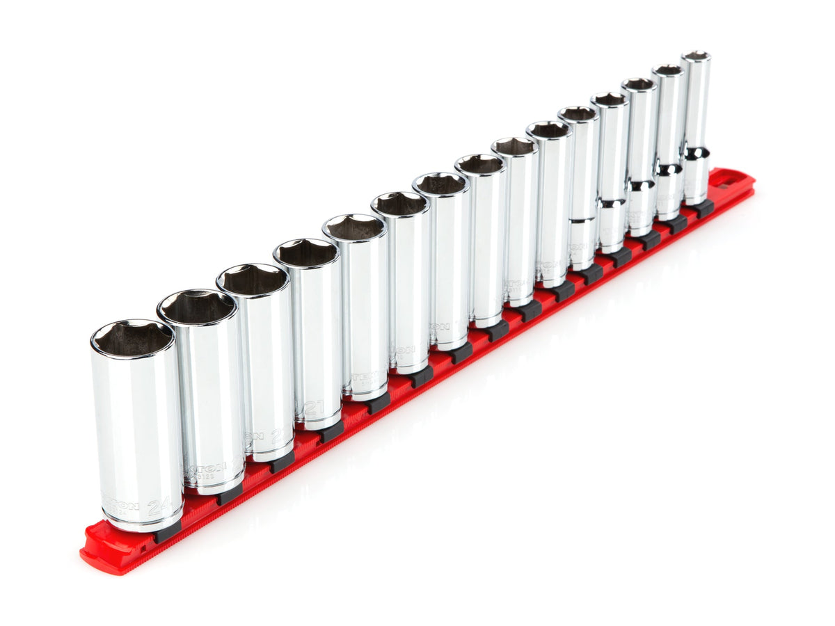 1/2 Inch Drive Deep 6-Point Socket Set with Rail, 15-Piece (10 - 24 mm)